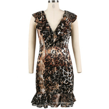 Summer Leopard Print Sexy Wrap Mini Dresses With Ruffles For Women